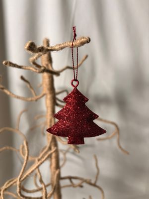 Mini Metal Red Glitter Tree Ornament 1.25"