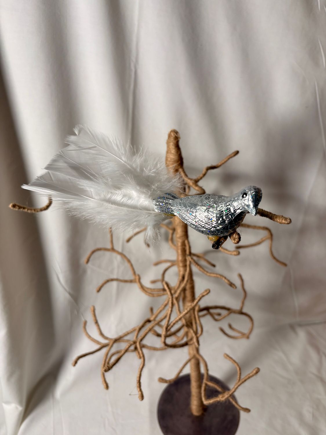 Silver Glitter Clip on Bird
