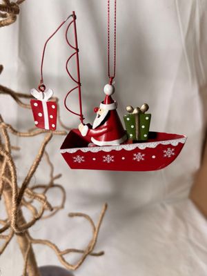 Santa Fishing in Boat Ornament 4.5"