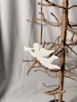 White Metal Angel w/Horn Ornament 4" x 2"