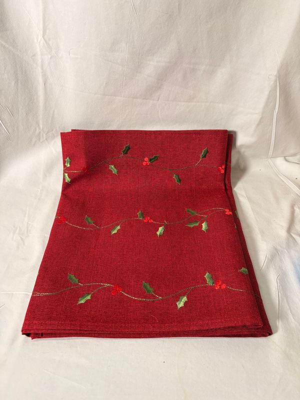 72" Red Linen Table Runner w/Embroid 72" Red Linen Table Runner w/Embroid