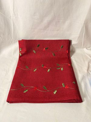 72" Red Linen Table Runner w/Embroid