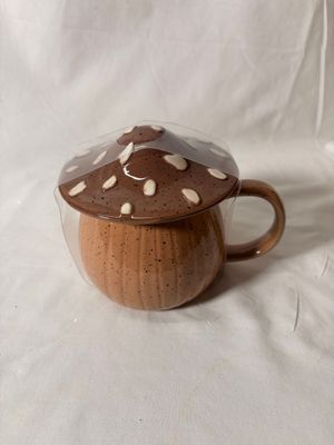 Ceramic Mushroom Mug w/Lid - Brown