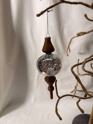Mercury Glass &amp; Wood Ball Finial Ornament 7.75"