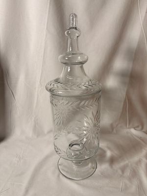 Clear Glass Etched Lidded Apoth Sm