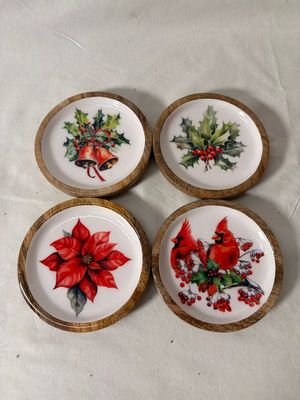 S/4 Mango Wood Christmas Coasters S/4 Mango Wood Christmas Coasters