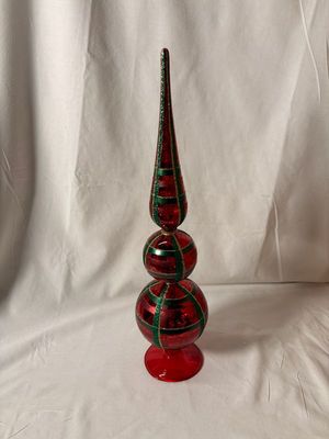 Glass Antique Tartan Ball Finial Tree Topper 17"