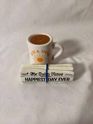 Magnetic Salt &amp; Pepper Shakers - Morning Coffee &amp; Newpaper