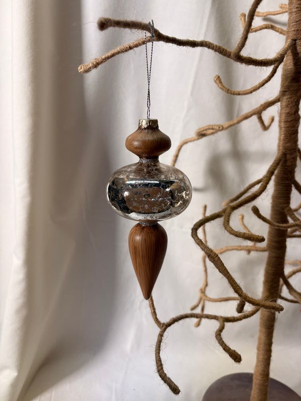 Mercury Glass &amp; Wood Onion Finial Ornament 6.25"