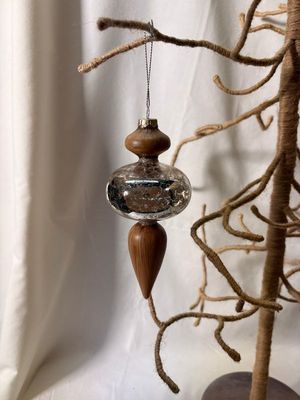 Mercury Glass &amp; Wood Onion Finial Ornament 6.25"