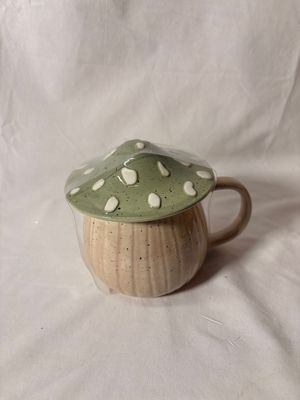 Ceramic Mushroom Mug w/Lid - Green
