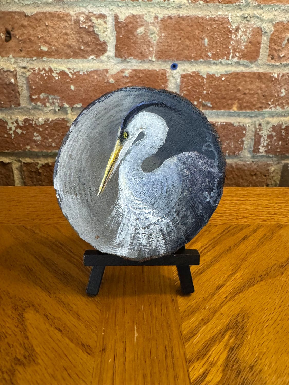 Tree Slice on Easel - Heron - 4"Round