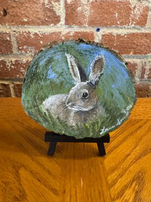 Tree Slice on Easel - Rabbit - 4"Round