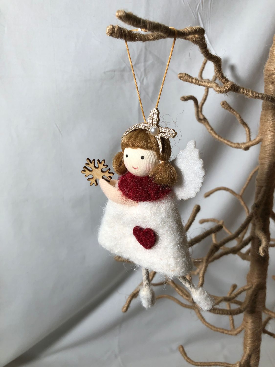 Felt Angel with Red Heart and Scarf Ornament