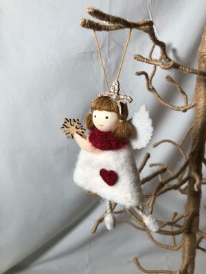 Felt Angel with Red Heart and Scarf Ornament