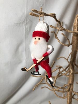 Felt Santa Playing Hockey Ornament