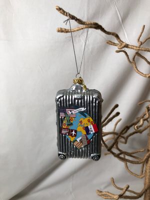Glass Silver Suitcase Ornament