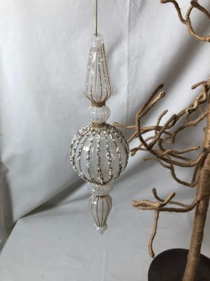 Gold &amp; White Spiked Glitter Finial Ornament