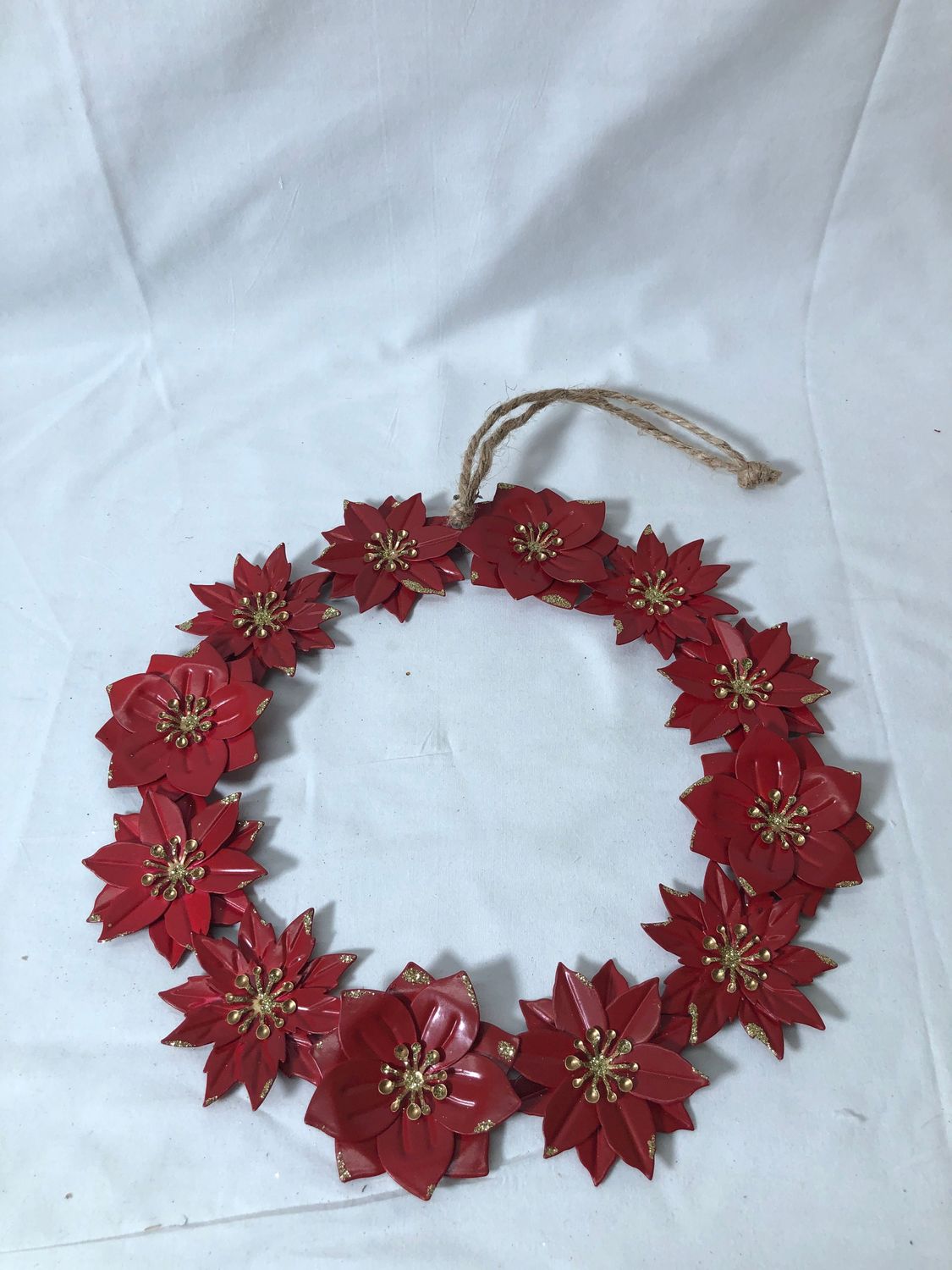 Red/Gold Poinsettia Metal Wreath Red/Gold Poinsettia Metal Wreath