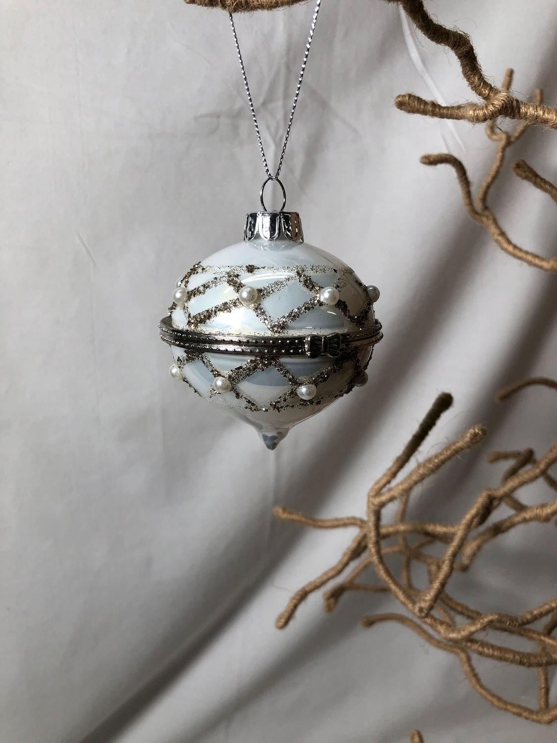 White &amp; Gold Keepsake Ornament Teardrop