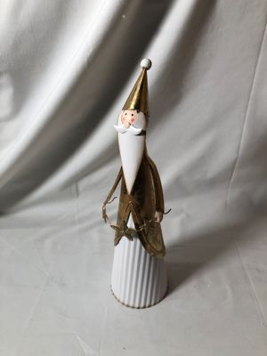 Metal Santa Gold &amp; White Lg