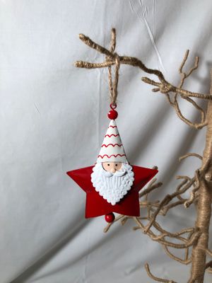 Metal Star Santa Bell Ornament - Red