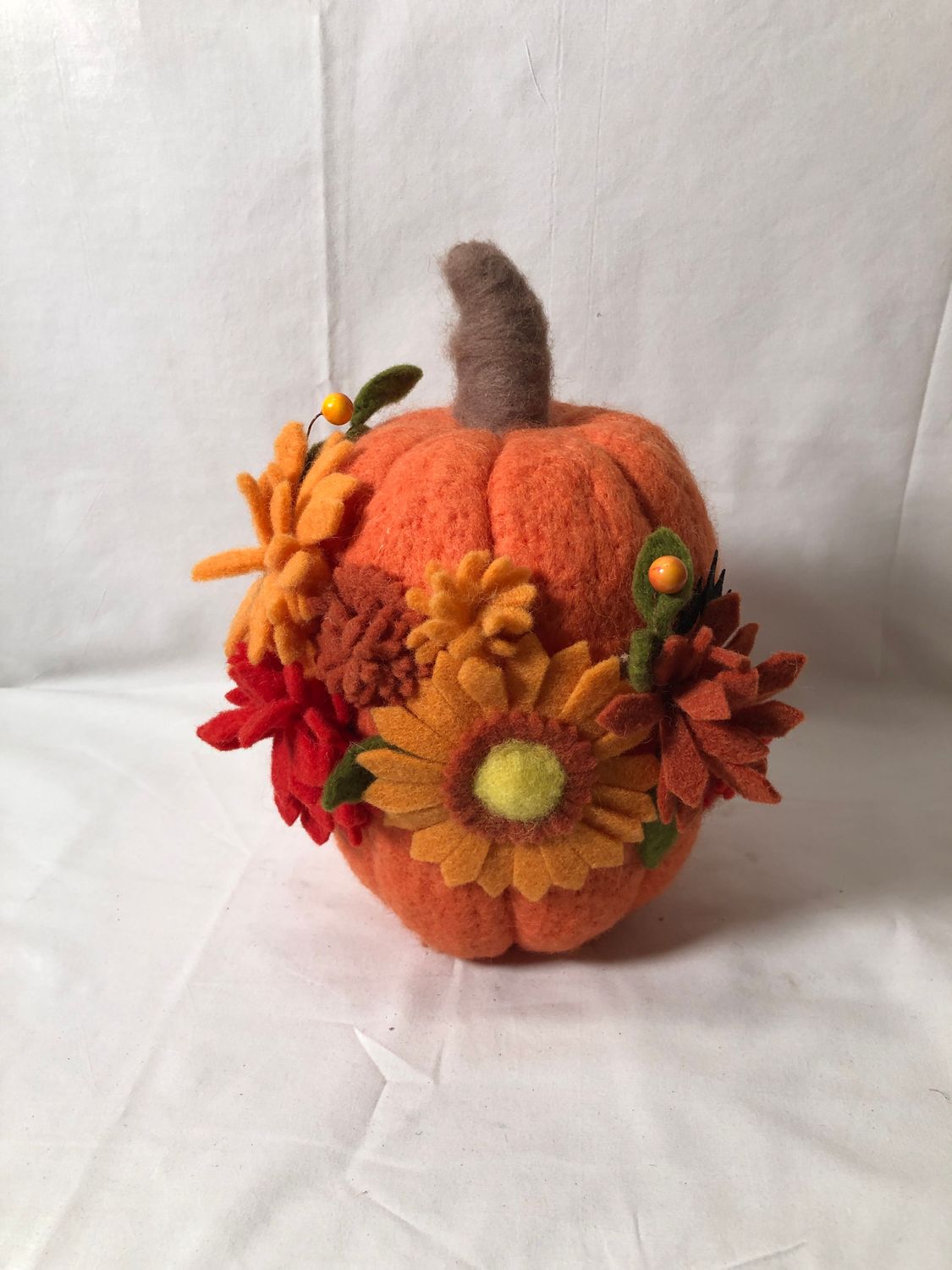 Felt Orange Floral Pumpkin Lg Felt Orange Floral Pumpkin Lg