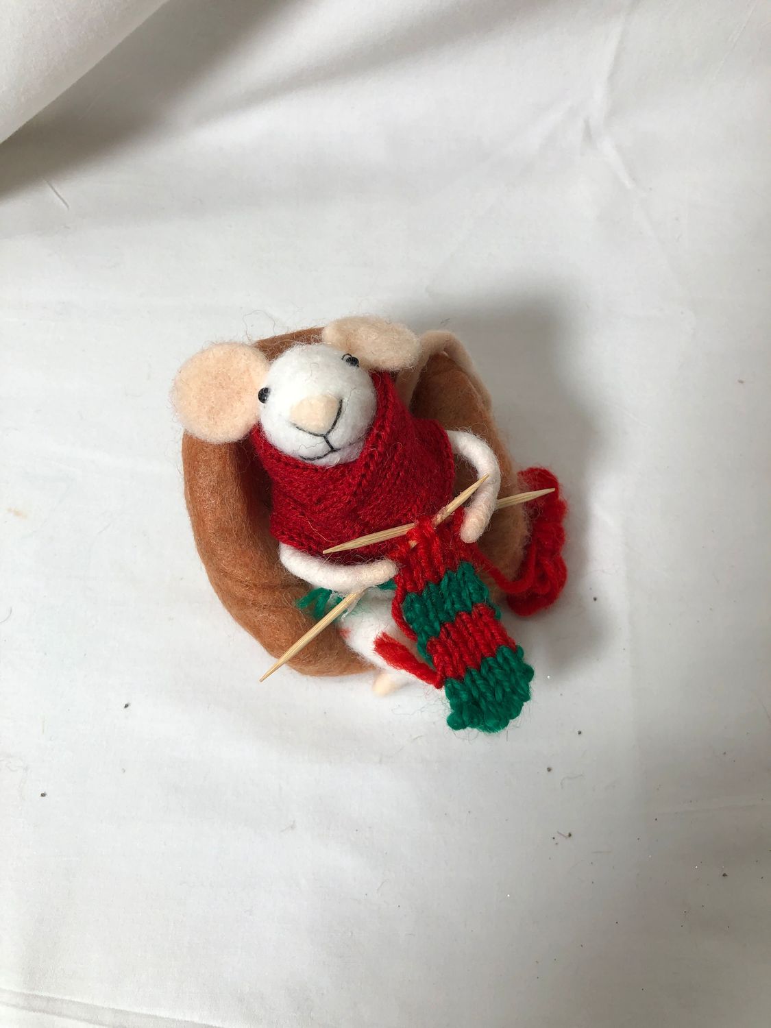 Felt Mouse Knitting Red Scarf Ornament