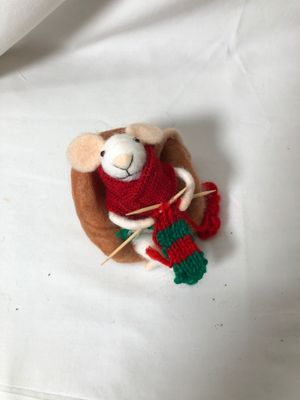 Felt Mouse Knitting Red Scarf Ornament