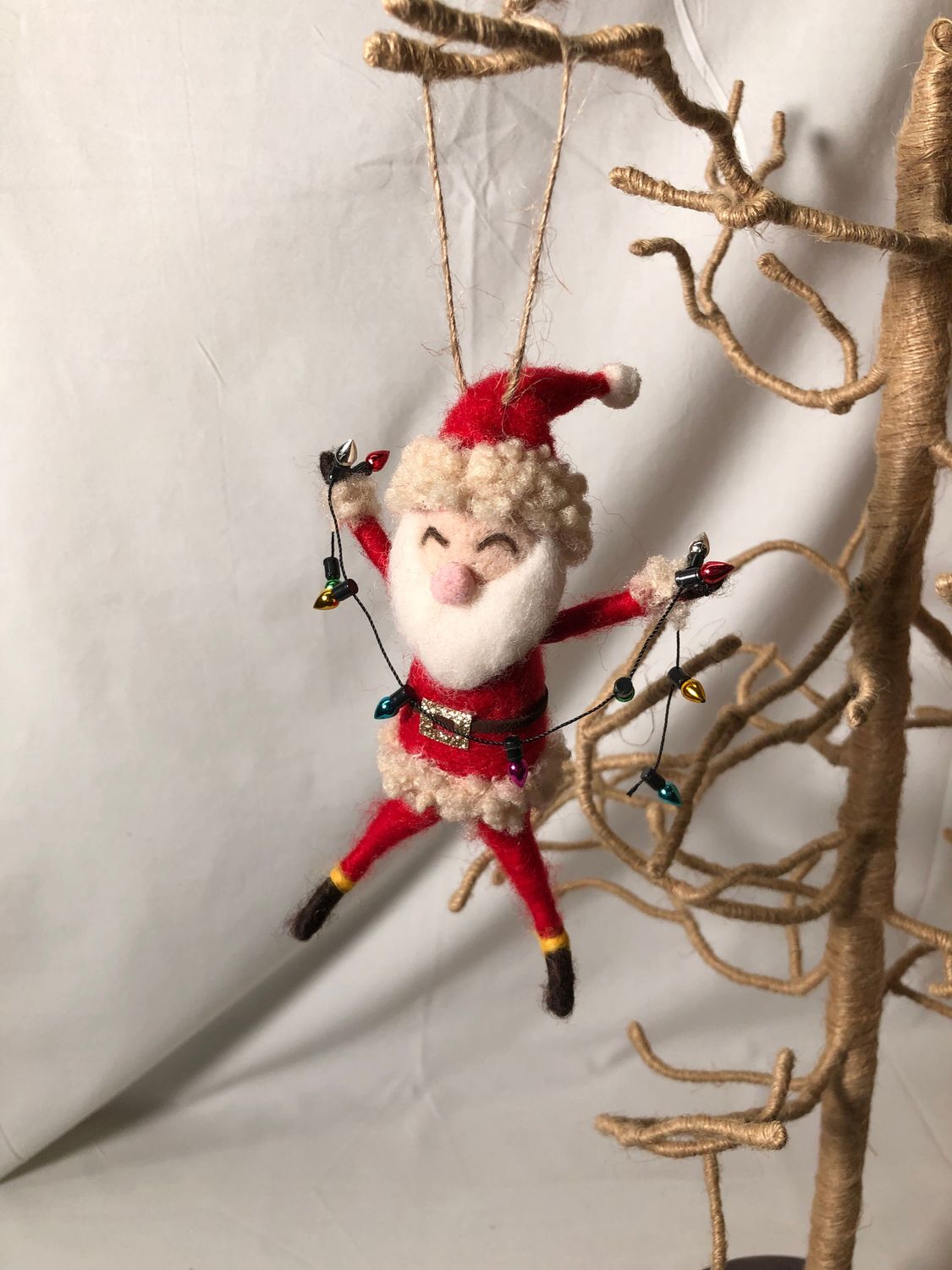 Felt Santa w/Christmas Lights Ornament