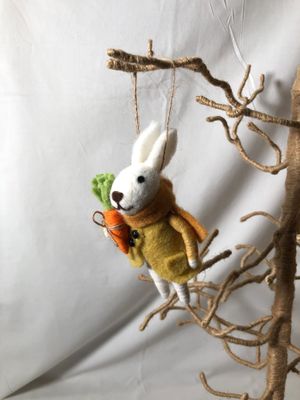 Felt Bunny with Mustard Vest Holding Carrots