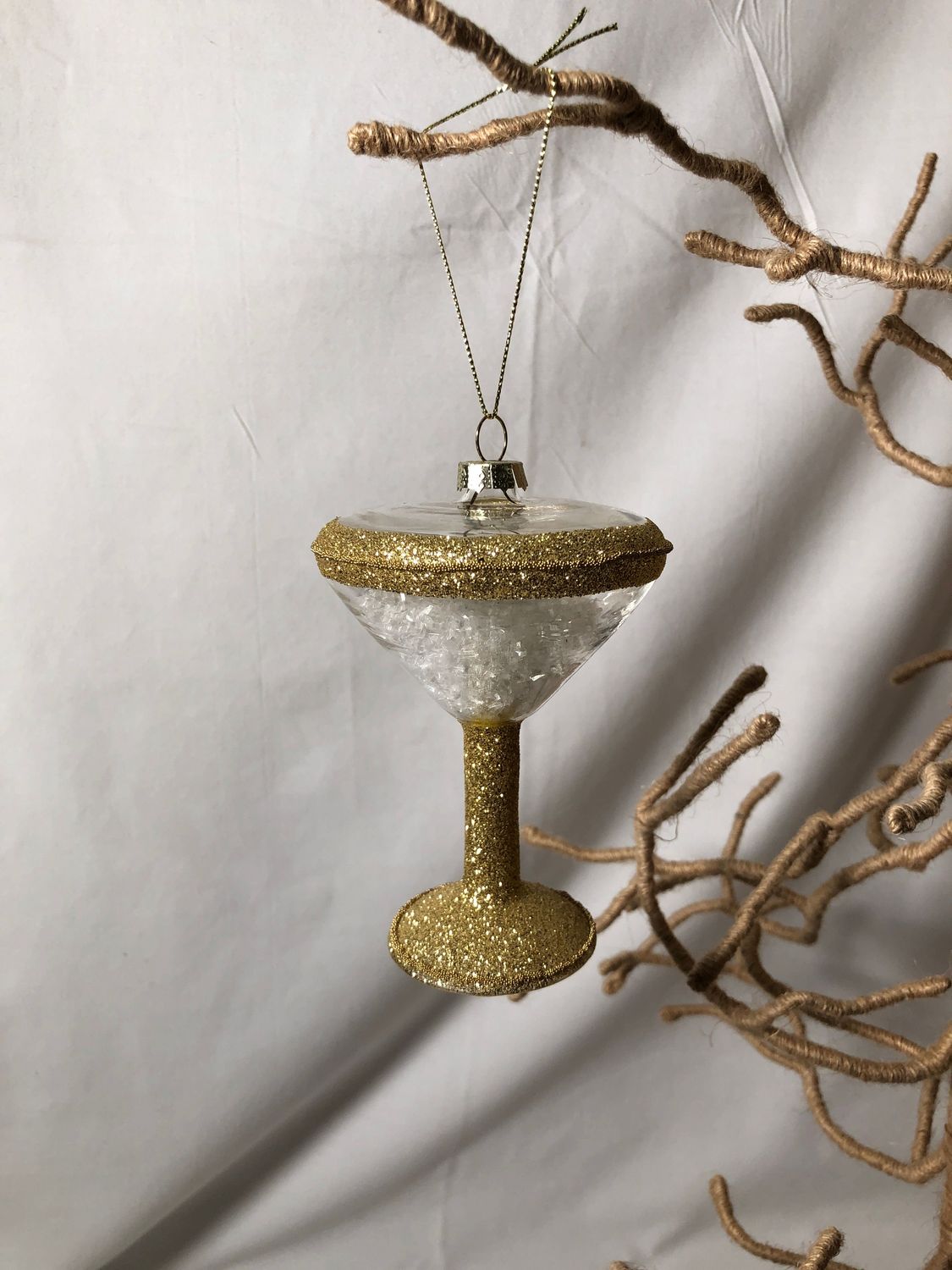 Glass Gold Glitter Martini Glass Ornament Glass Gold Glitter Martini Glass Ornament