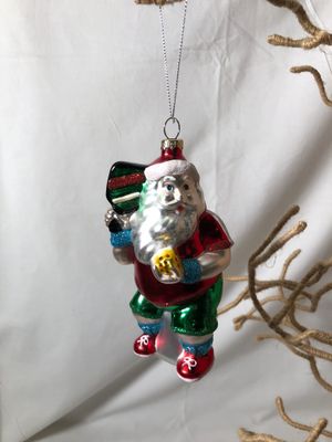 Glass Pickle Ball Santa Ornament