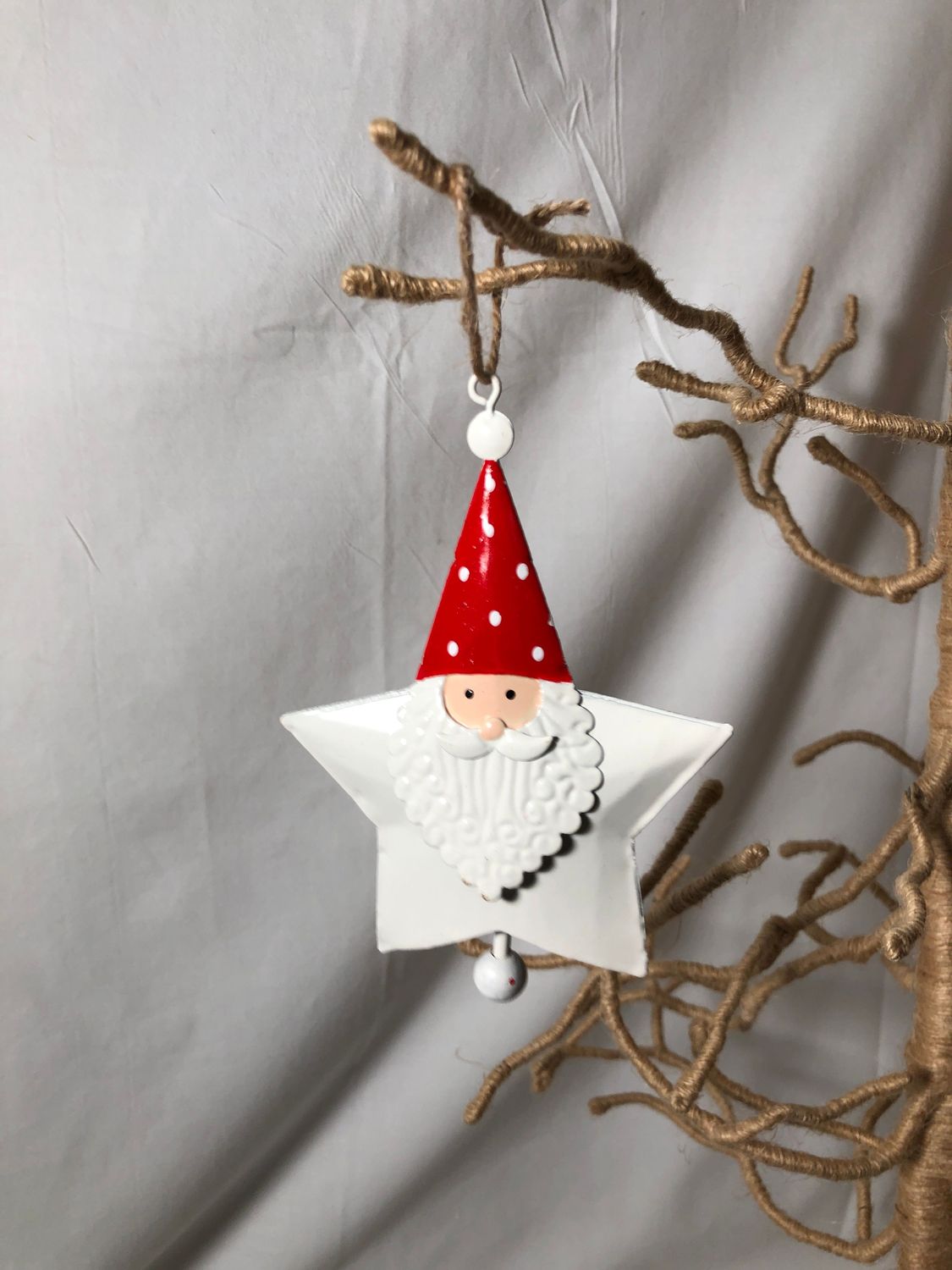 Metal Star Santa Bell Ornament - White