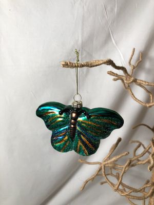 Glass Gold &amp; Green Butterfly Ornament