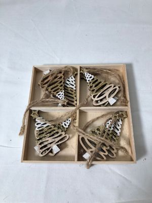 S/8 Wooden Tree Glitter Ornaments