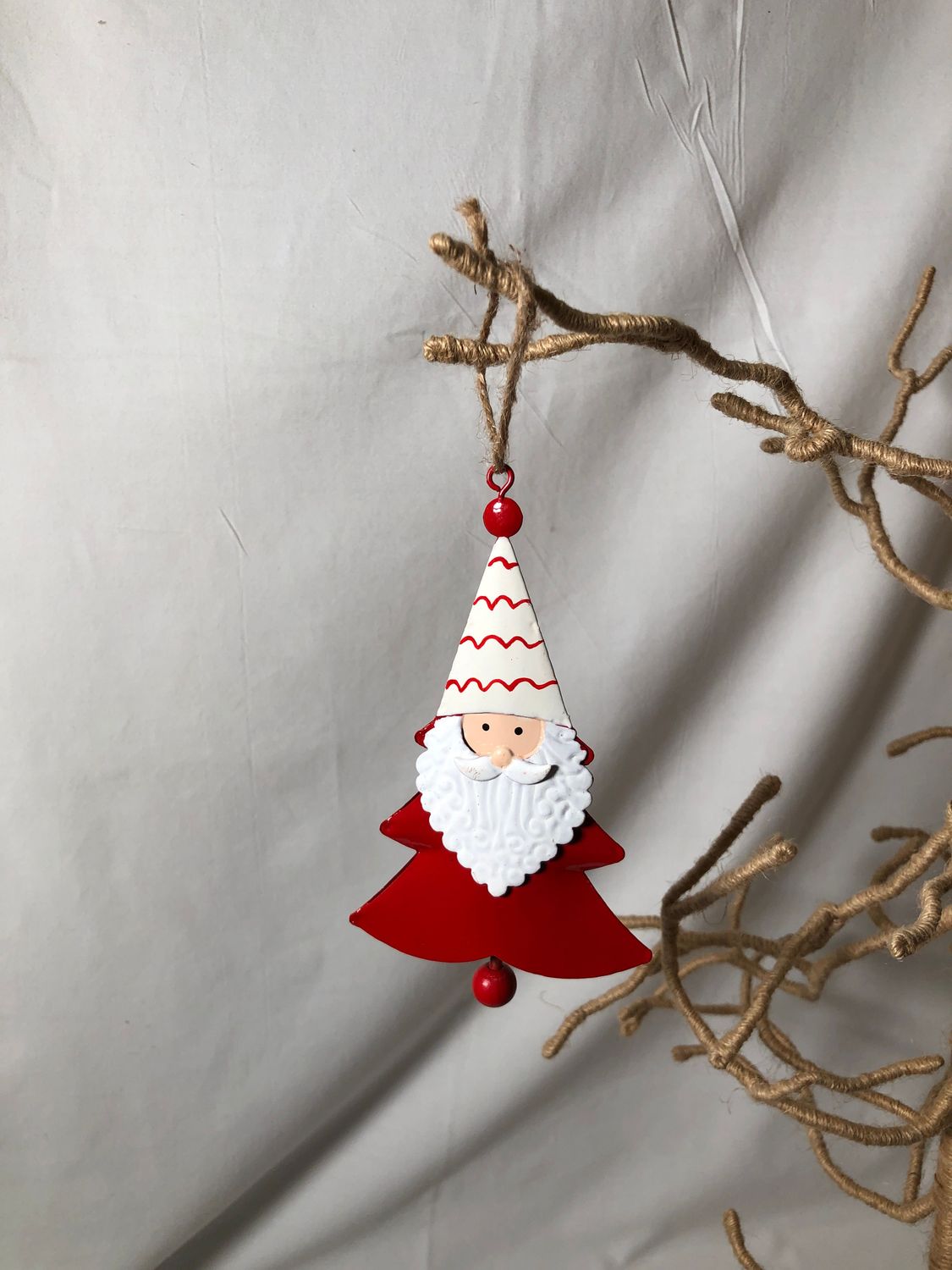 Metal Tree Santa Bell Ornament - Red