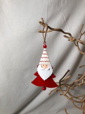 Metal Tree Santa Bell Ornament - Red