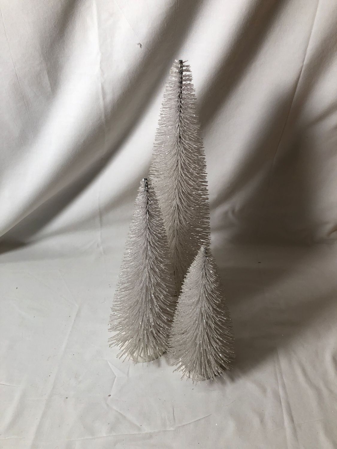 S/3 White Glittered Bristle Trees