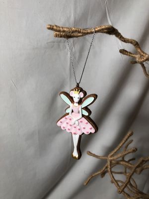 Gingerbread Mouse Fairy Ornament - Pink