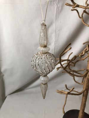 Glass White &amp; Gold Finial Ornament II