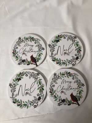 S/4 Round Merry Christmas Cardinal Coasters