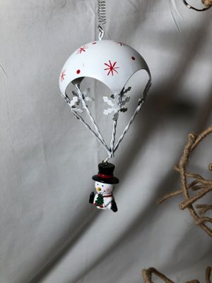 Metal Parachute Ornament White Snowman