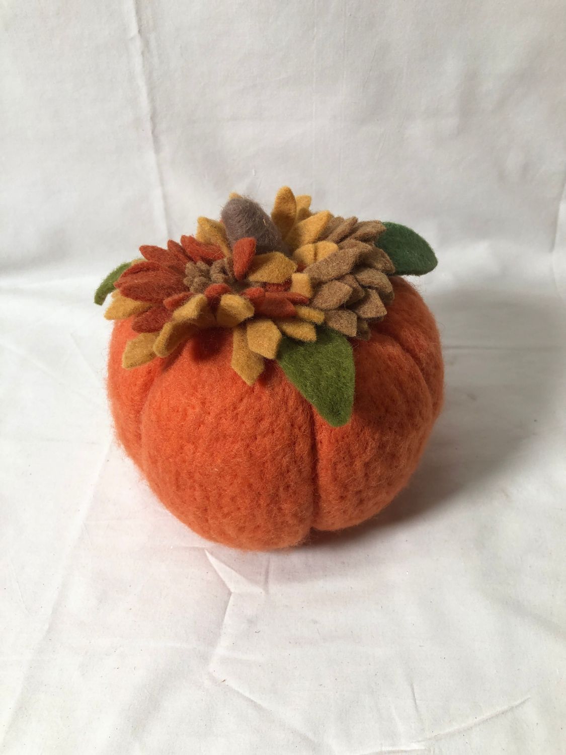 Felt Orange Floral Pumpkin Sm Felt Orange Floral Pumpkin Sm