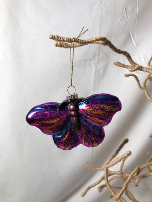 Glass Gold &amp; Purple Butterfly Ornament