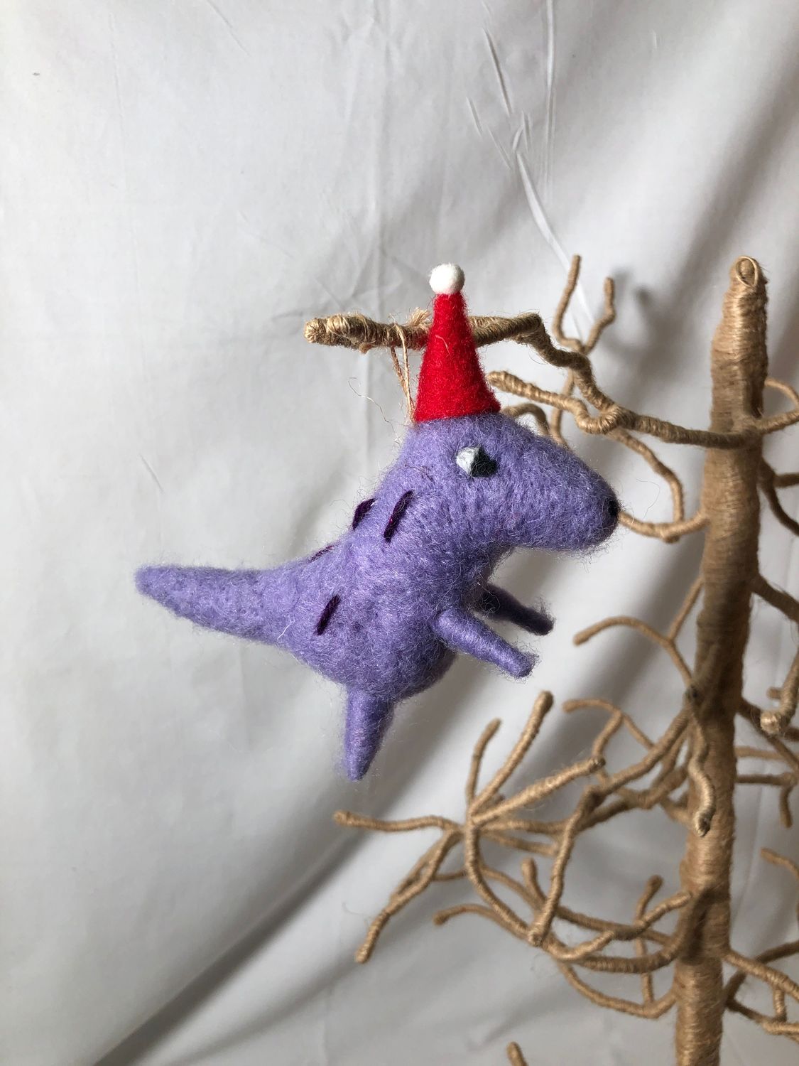 Felt Purple Dino Ornament w/Party Hat
