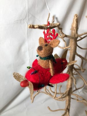 Felt Red Airplane w/Reindeer Ornament