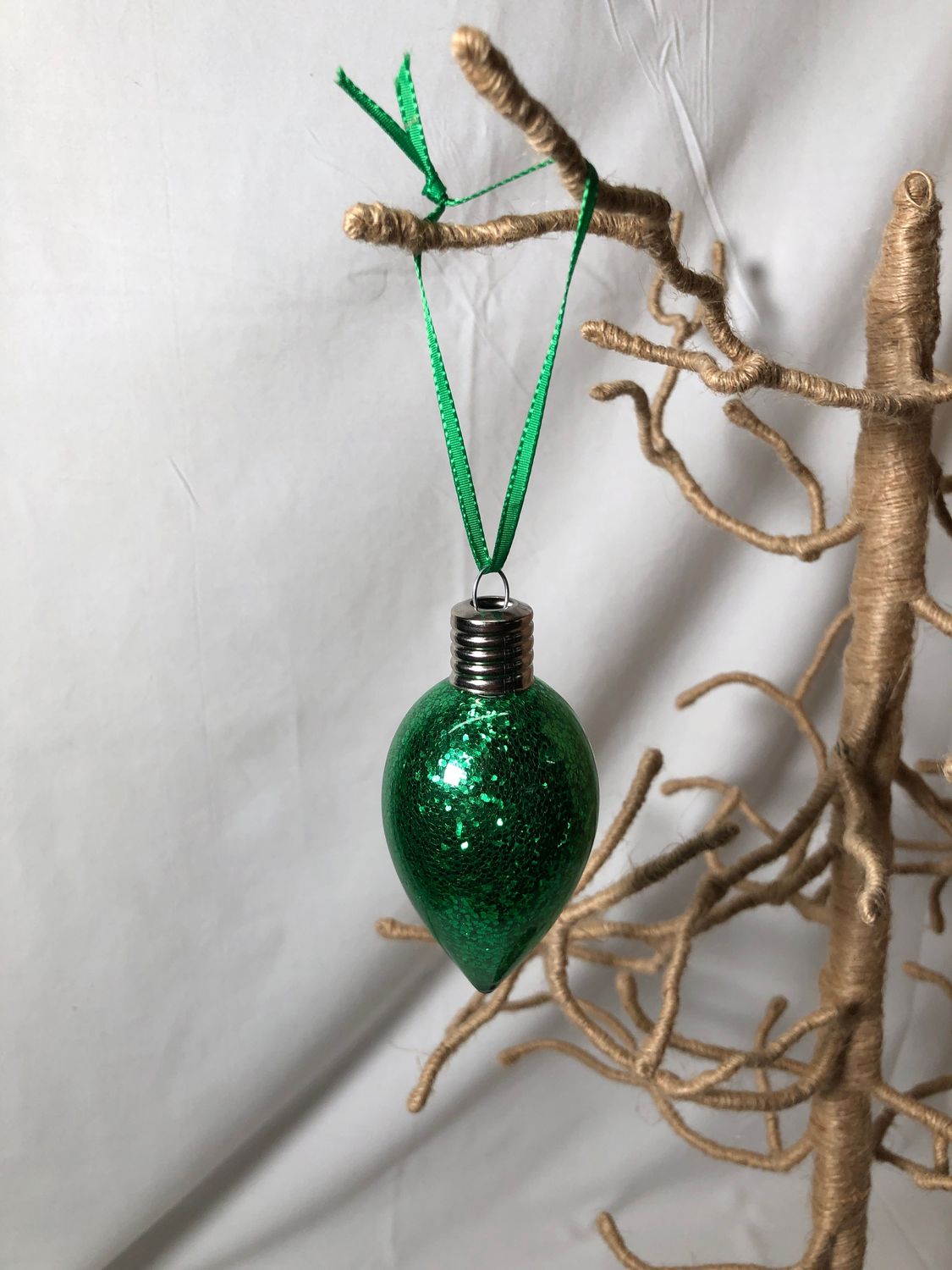 Glitter Light Bulb Ornament Green