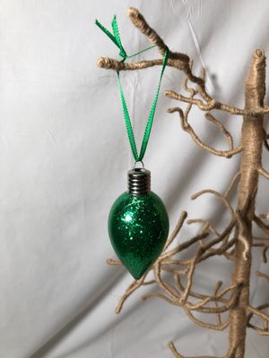 Glitter Light Bulb Ornament Green