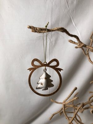 Metal Gold &amp; White Tree Ornament